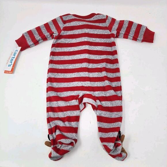 Carter's Just One You Newborn 0 months Reindeer Striped Fleece Footed Pajama - Picture 2 of 12